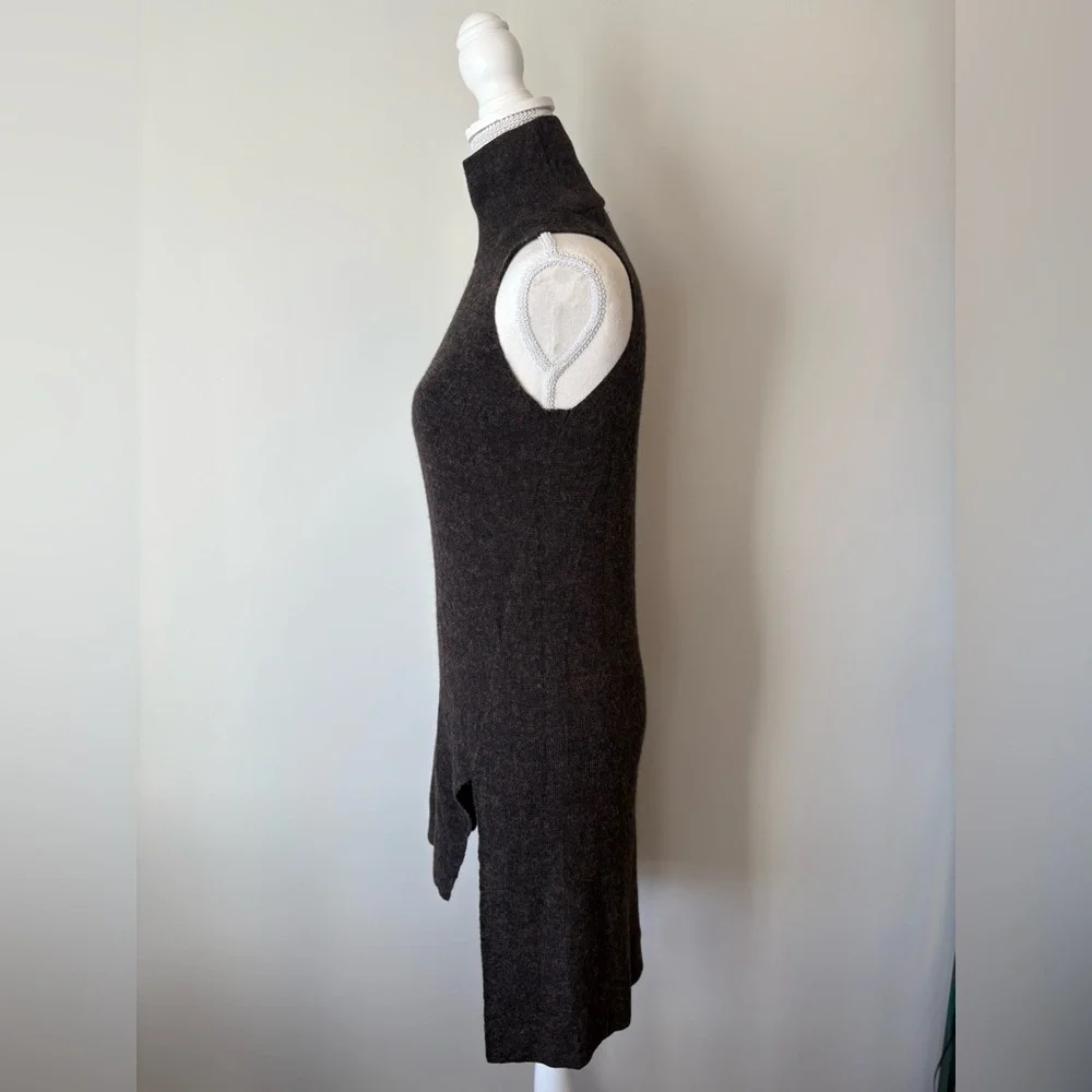 Zara Asymmetrical Wool Alpaca Long Tunic Sleeveless Turtleneck Sweater Medium - Picture 7 of 15